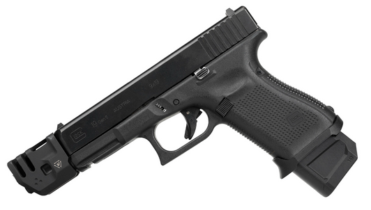 GLOCK 17 GEN 5 9MM SEMI-AUTO PISTOL + STRIKE INDUSTRIES MASS DRIVER COMP 1 MAGAZINE 10 ROUNDS - NO ORIGINAL BOX - PREOWNED