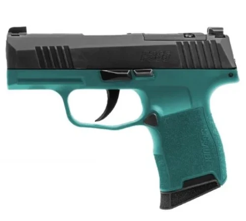 SIG SAUER P365 BAHAMA BREEZE SEMI-AUOT 9MM SUBCOMPACT PISTOL 3.1'' BARREL TEAL AND BLACK OPTICS READY 10 ROUNDS 2 MAGAZINES