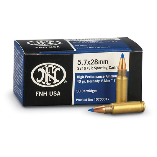 FNH HIGH PERFORMANCE 5.7X28MM 40 GRAIN HORNADY V-MAX BULLET - 50 ROUND BOX