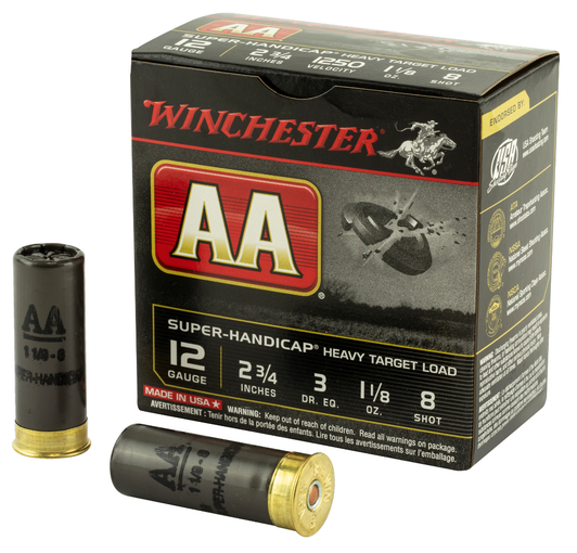 WINCHESTER AMMUNITION AA SUPER HANDICAP 12 GAUGE 2.75" #8 3 DRAM 1.125 OZ SHOTSHELL 25 ROUND BOX