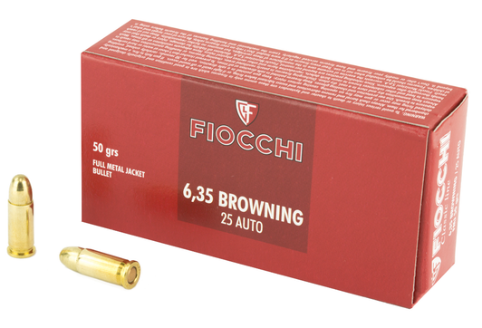 FIOCCHI AMMUNITION CENTERFIRE PISTOL 25ACP 50 GRAIN FULL METAL JACKET 50 ROUND BOX