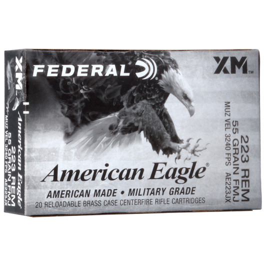 FEDERAL AMERICAN EAGLE 223 REM 55 GRAIN 3240 FPS FULL METAL JACKET AMMUNITION - 20 ROUND BOX