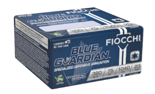 FIOCCHI BLUE GUARDIAN PISTOL AMMO 380ACP 75GR RRHP 20 ROUND BOX