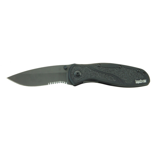 KERSHAW BLUR 3.375" ASSISTED FOLDING KNIFE DROP POINT COMBO EDGE BLACK ANODIZED ALUMINUM