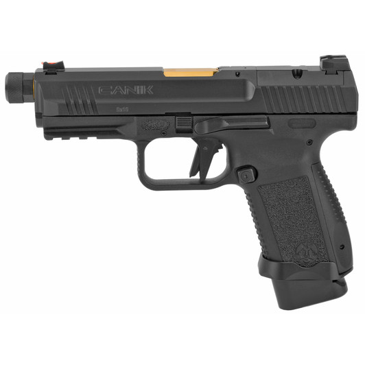 CANIK TP9SF COMBAT EXECUTIVE 9MM 4.73" SALIENT PVD GOLD FINISH THREADED BARREL 1 MAGAZINE OPTICS READY SLIDE  BLACK INCLUDES CASE - PREOWNED
