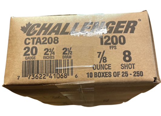 CHALLENGER TARGET LOAD 20 GAUGE 2 1/2DR. 7/8 OZ #8 - CASE 10 BOXES