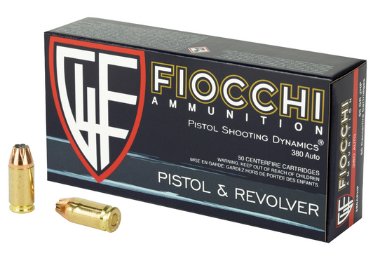 FIOCCHI 380ACP 90 GRAIN JHP AMMUNITION - 50 ROUND BOX