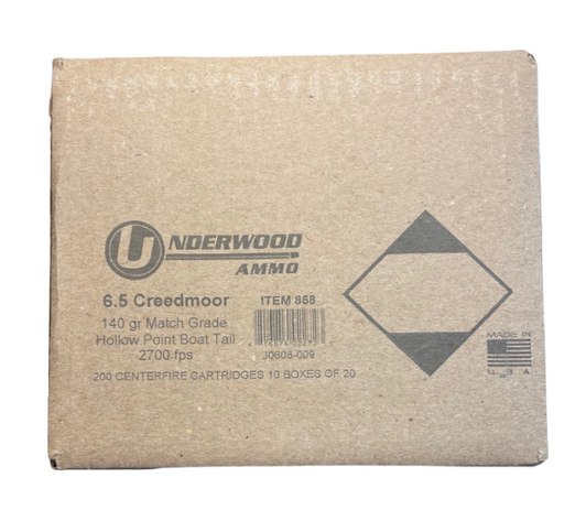 UNDERWOOD AMMUNITION 6.5 CREEDMOOR 140 GR CUSTOM COMPETITION™ HOLLOW POINT BOAT TAIL HUNTING AMMO 200 ROUND CASE