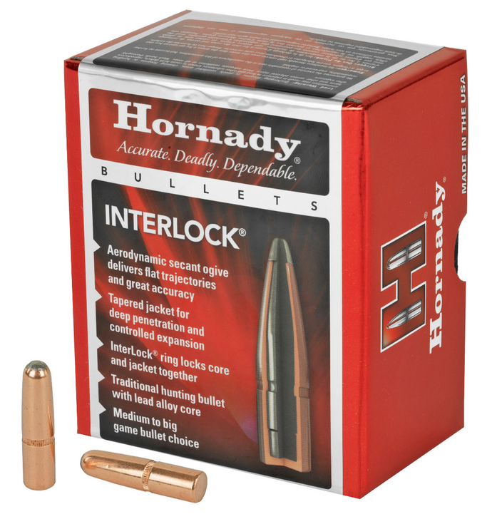 HORNADY INTERLOCK .308 DIAMETER 30 CALIBER 220 GRAIN ROUND NOSE 100 COUNT