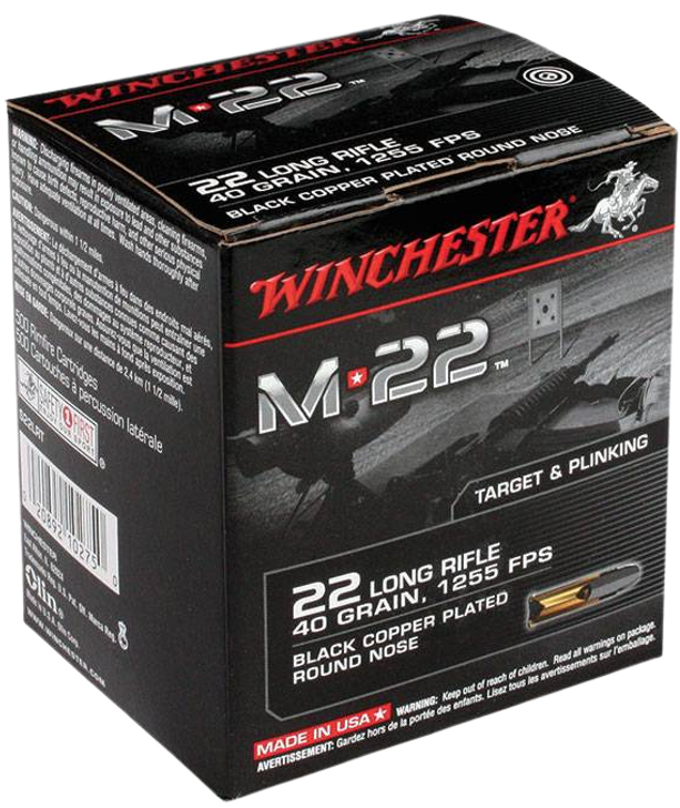 WINCHESTER M-22 RIMFIRE RIFLE AMMUNITION 22 LR 40 GRAIN RN 500 ROUNDS