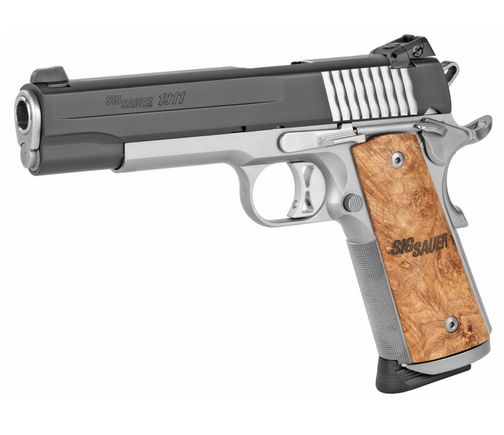 SIG SAUER 1911 STX 45 ACP 5'' BARREL STEEL TWO-TONE WOOD GRIPS NIGHT SIGHTS AMBI THUMB SAFETY 8 ROUNDS 2 MAGAZINES