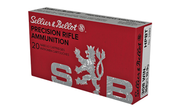 SELLIER & BELLOT PRECISION RIFLE AMMO 308 WIN 168 GRAIN BOAT TAIL HOLLOW POINT - 20 ROUND BOX