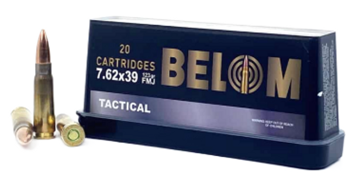 BELOM 7.62x39MM 123 GRAIN FMJ BRASS CASED 20 ROUND BOX