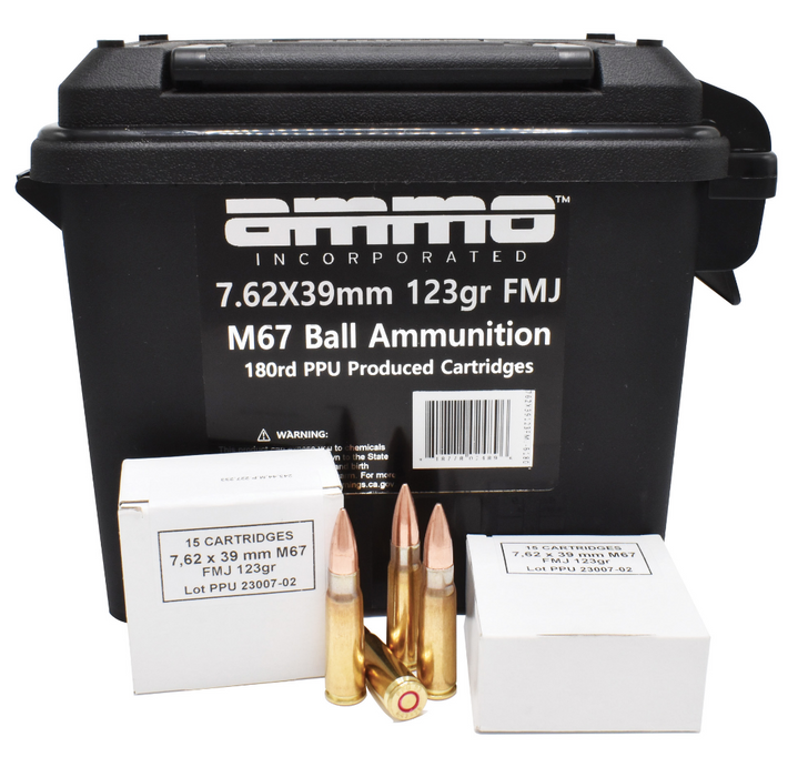 AMMO INC M67 7.62X39 123 GRAIN FMJ 180 ROUND BOX