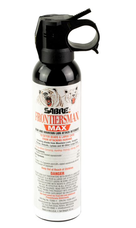 SABRE FRONTIERSMAN MAX BEAR & MOUNTAIN LION SPRAY 9.2 OUNCES BLACK GLOW IN THE DARK SAFETY