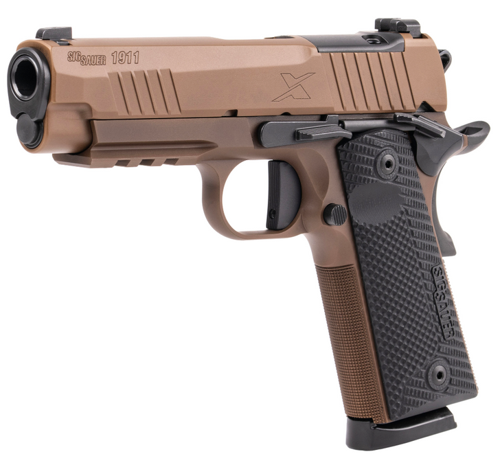 SIG SAUER 1911 X CARRY 45 ACP SEMI-AUTOMATIC COMMANDER SIZE 4.25'' BARREL OPTICS READY G10 GRIPS 8 ROUNDS 2 MAGAZINES - BLACK/COYOTE