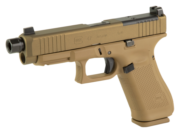 GLOCK 47X MOS 9MM 4.99'' THREADED BARREL SUPPRESSOR HEIGHT SIGHTS OPTICS READY 17 ROUNDS 3 MAGAZINES FDE