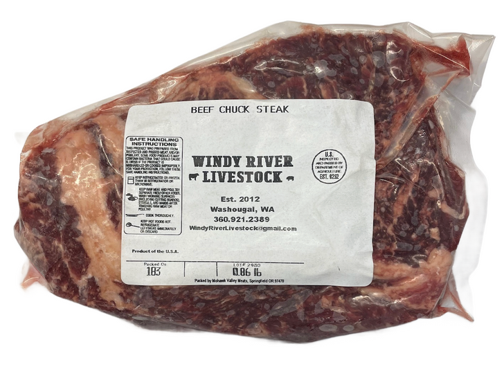 WINDY RIVER LIVESTOCK CHUCK STEAK ALL NATURAL GRASS FED BEEF