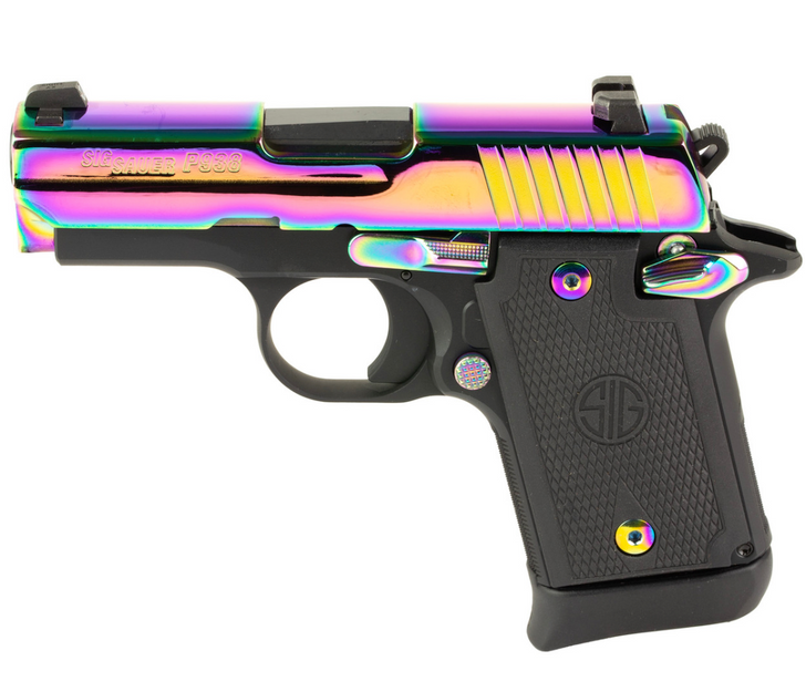 SIG SAUER P938 9MM SEMI-AUTO PISTOL 3'' BARREL RAINBOW G10 GRIPS AMBI 7 ROUNDS 1 MAGAZINE - NO ORIGINAL BOX - PREOWNED