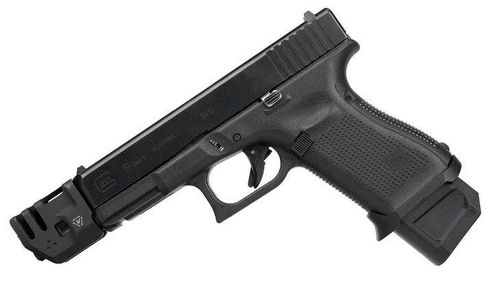 GLOCK 17 GEN 5 9MM SEMI-AUTO PISTOL + STRIKE INDUSTRIES MASS DRIVER COMP 1 MAGAZINE 10 ROUNDS - NO ORIGINAL BOX - PREOWNED