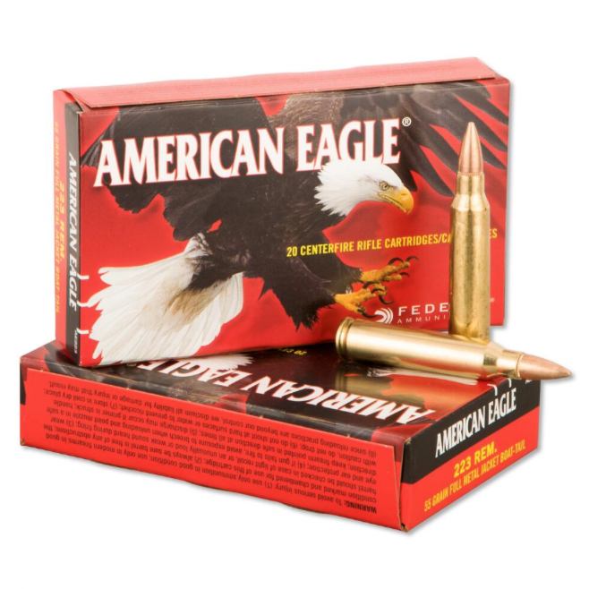 AMERICAN EAGLE 223 REM 55 GR. FMJ BOAT TAIL AMMUNITION - 20 ROUNDS