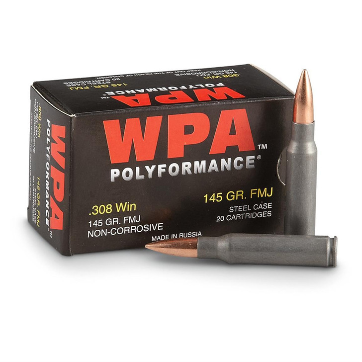 WOLF POLYFORMANCE 308 WIN 145 GRAIN FMJ AMMUNITION (STEEL CASED) - 20 ROUNDS