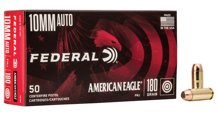 FEDERAL AMERICAN EAGLE 10MM AUTO 180 GRAIN FMJ AMMUNITION - 50 ROUND BOX