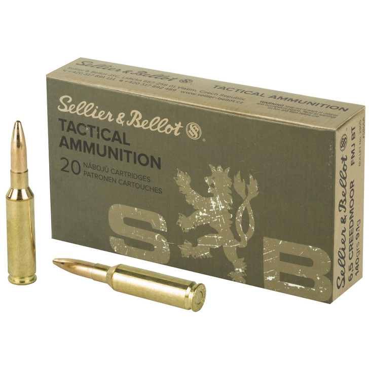 SELLIER & BELLOT 6.5 CREEDMOOR 140 GRAIN FMJ BT TACTICAL AMMUNITION - 20 ROUND BOX