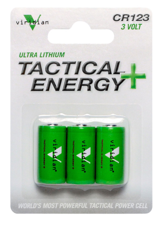 VIRIDIAN ULTRA LITHIUM TACTICAL ENERGY+ CR123 3 VOLT BATTERIES 15 YEAR SHELF LIFE- 3 PACK