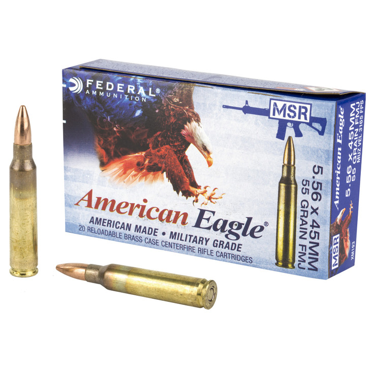 FEDERAL XM193 5.56X45 NATO 55 GRAIN FMJ AMMUNITION - 20 ROUND BOX