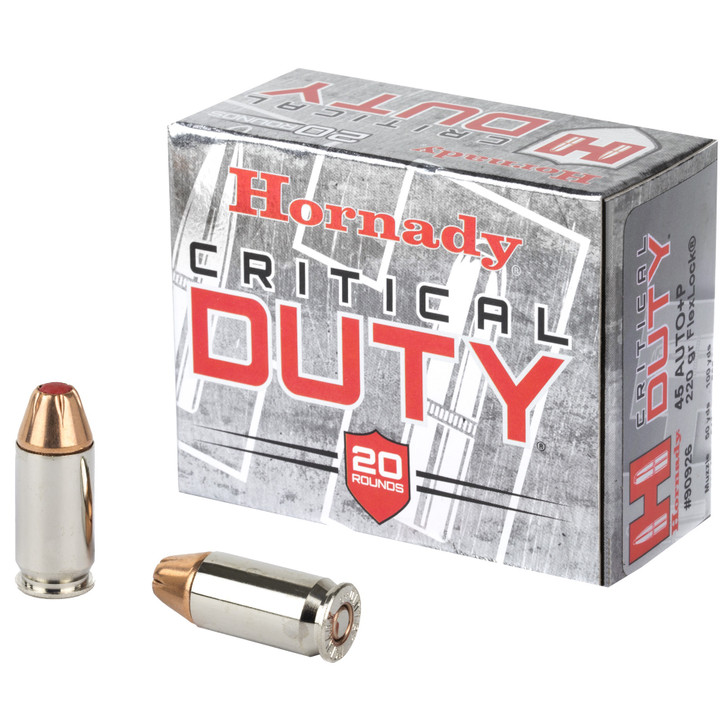 HORNADY CRITICAL DUTY 45 AUTO+P 220 GRAIN FLEXLOCK AMMUNITION - 20 ROUND BOX