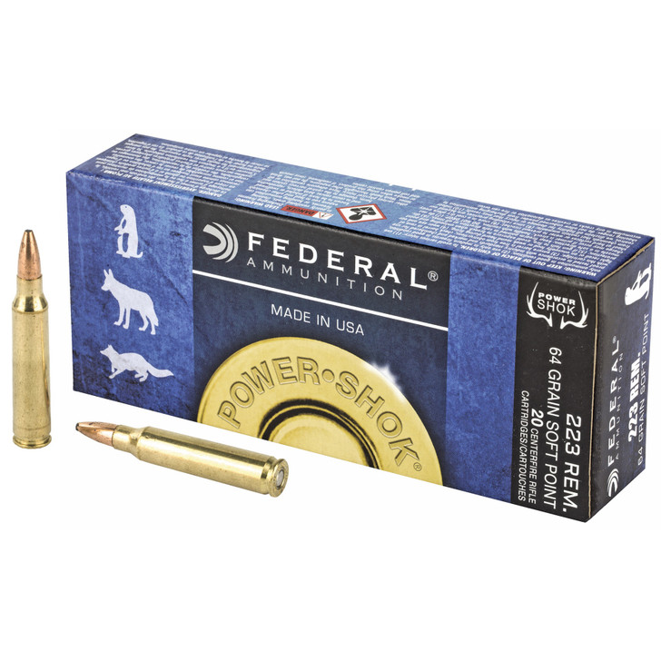 FEDERAL POWERSHOK 223 REMINGTON 64 GRAIN SOFT POINT  AMMUNITION - 20 ROUND  BOX