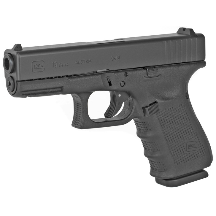 GLOCK 19 GEN 4 SAFE ACTION COMPACT 9MM 4.02" BARREL POLYMER FRAME 15 ROUND FIXED SIGHTS 3 MAGS - MATTE BLACK