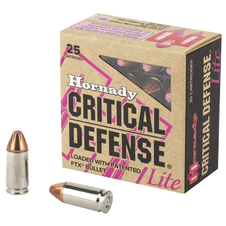 HORNADY CRITICAL DEFENSE LITE 9MM LUGER 100 GRAIN FTX AMMUNITION - 25 ROUND BOX