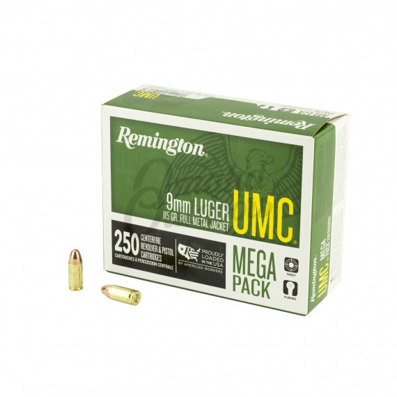 REMINGTON UMC 9MM LUGER 115 GRAIN FMJ AMMUNITION - MEGA PACK 250 ROUNDS