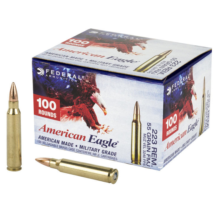 FEDERAL AMERICAN EAGLE 223 REMINGTON 55 GRAIN FMJ - 100 ROUND BOX