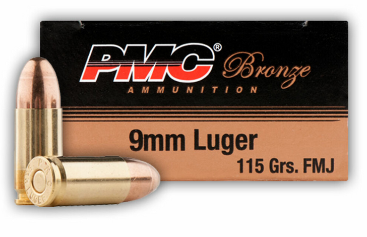 PMC BRONZE 9MM 115 GRAIN FULL METAL JACKET 1150 FPS - 50 ROUND BOX