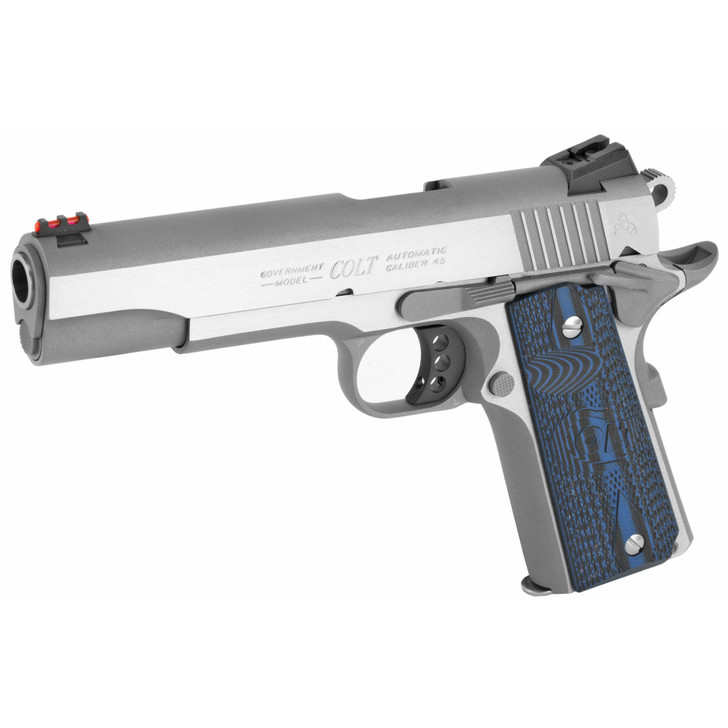 COLT MANUFACTURING COMPETITION SS SEMI AUTO PISTOL 45 ACP 5" BARREL STEEL FRAME 610 CHECKERED BLUE GRIPS 8 ROUND - SILVER