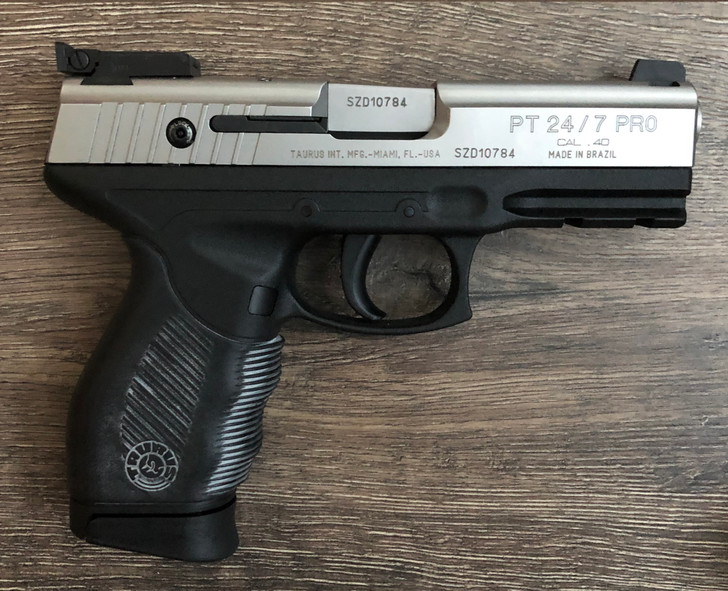 TAURUS PT 24/7 SEMI AUTO 40 S&W 15 ROUND BLACK WITH SILVER SLIDE - USED