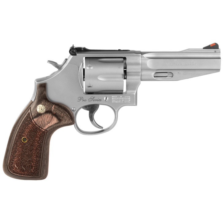 SMITH & WESSON 686 PRO SERIES DOUBE ACTION 357 MAGNUM 4" BARREL 6 ROUND ADJUSTABLE REAR SIGHT - STAINLESS WITH WOOD GRIP