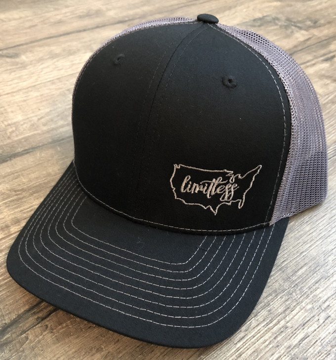 LIMITLESS RICHARDSON TRUCKER HATS ONE SIZE ADJUSTABLE - BLACK WITH CHARCOAL MESH