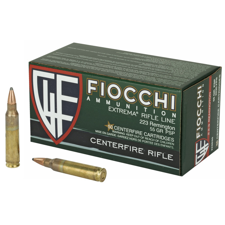 FIOCCHI AMMUNITION RIFLE 223 REMINGTON 55 GRAIN POINTED SOFT POINT 3230 FPS - 50 ROUND BOX