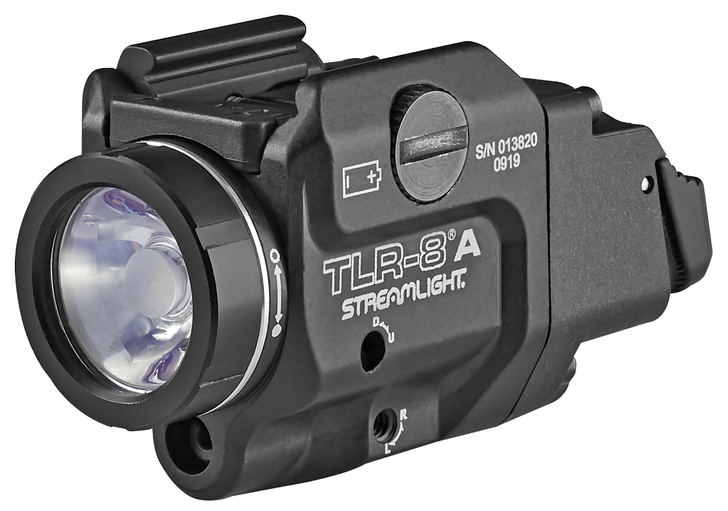 STREAMLIGHT TLR-8A FLEX BLACK FINISH 500 LUMENS 1.5 HOUR RUNTME RED LASER HIGH & LOW SWITCH (1) CR123A LITHIUM BATTERY