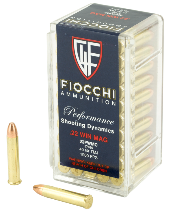 FIOCCHI AMMUNITION RIMFIRE 22WMR 40 GRAIN FULL METAL JACKET 50 ROUND BOX