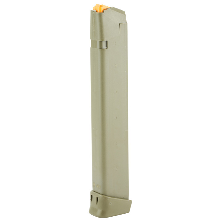 GLOCK OEM MAGAZINE 9MM 33 ROUND FITS GLOCK 17/34 OD GREEN WITH ORANGE FOLLOWER