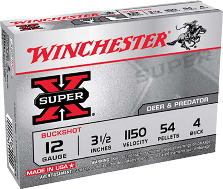 WINCHESTER AMMO SUPER X 12 GAUAGE 3.5" 54 PELLETS 4 BUCK SHOT 5 ROUND BOX