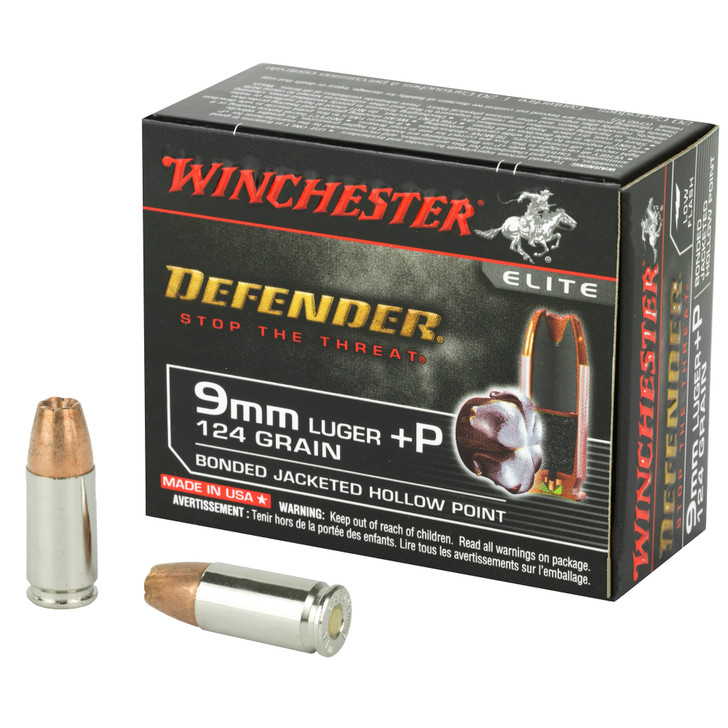 WINCHESTER AMMUNITION DEFENDER 9MM +P 124 GRAIN PDX1 BONDED JACKETED HOLLOW POINT 20 ROUND BOX