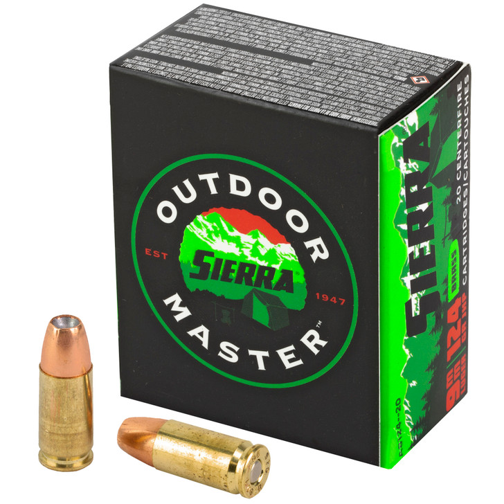 SIERRA BULLETS OUTDOOR MASTER 9MM 124 GRAIN JACKETED HOLLOW POINT - 20 ROUND BOX