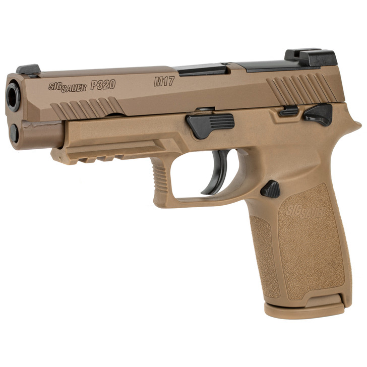 SIG SAUER P320 M17 9MM FULL SIZE 4.7" BARREL COYOTE TAN PVD FINISH SIG NIGHT SIGHTS MANUAL SAFETY OPTICS READY 10 ROUNDS