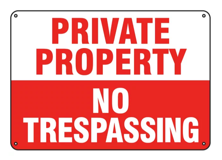 PRIVATE PROPERTY NO TRESPASSING SIGN PLASTIC 7''x 10'' 